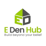 A brand logo with text of edenhub with build beyond your belief in best architecture firm in kannur
